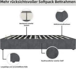 Okwish Lit Coffre Double 140x200 cm, Lit Adulte avec Vérins Hydrauliques et Rangement Intégré, Cadre Robuste, Velours Gris
