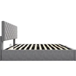 Okwish Lit Coffre Double 140x200 cm, Lit Capitonné en Velours, Grand Espace de Rangement, Gris, Sans Matelas Online