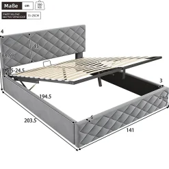 Okwish Lit Coffre Double 140x200 cm, Lit Capitonné en Velours, Grand Espace de Rangement, Gris, Sans Matelas Online