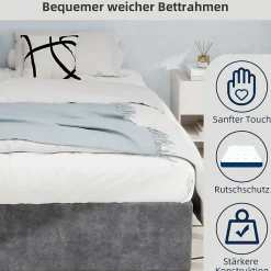 Okwish Lit Coffre Double 160x200 cm, Lit Adulte et Ado avec Vérins Hydrauliques, Cadre Moderne en Velours Hollandais Gris, Sans Matelas