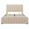 Blackcolors Lit Coffre Double 140x200cm Rembourré Usb-C Lin Beige