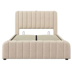 Blackcolors Lit Coffre Double 140x200cm Rembourré Usb-C Lin Beige
