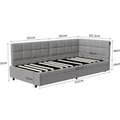 Fortuna lai Lit Coffre Enfant 90x200cm Avec Coffre Hydraulique,éclairage LED Et USB,avec Sommier à Lattes,gris New