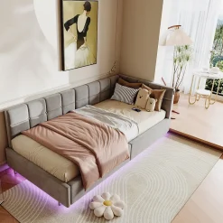 Fortuna lai Lit Coffre Enfant 90x200cm Avec Coffre Hydraulique,éclairage LED Et USB,avec Sommier à Lattes,gris New