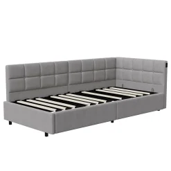 Fortuna lai Lit Coffre Enfant 90x200cm Avec Coffre Hydraulique,éclairage LED Et USB,avec Sommier à Lattes,gris New