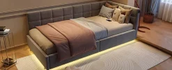 Fortuna lai Lit Coffre Enfant 90x200cm Avec Coffre Hydraulique,éclairage LED Et USB,avec Sommier à Lattes,gris New
