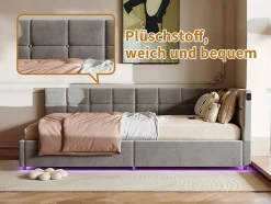 Fortuna lai Lit Coffre Enfant 90x200cm Avec Coffre Hydraulique,éclairage LED Et USB,avec Sommier à Lattes,gris New
