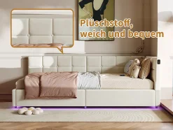 Fortuna lai Lit Coffre Enfant 90x200cm Avec Coffre Hydraulique,éclairage LED Et USB,avec Sommier à Lattes,beige Discount