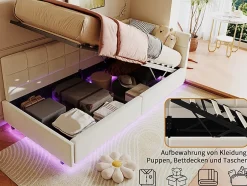Fortuna lai Lit Coffre Enfant 90x200cm Avec Coffre Hydraulique,éclairage LED Et USB,avec Sommier à Lattes,beige Discount