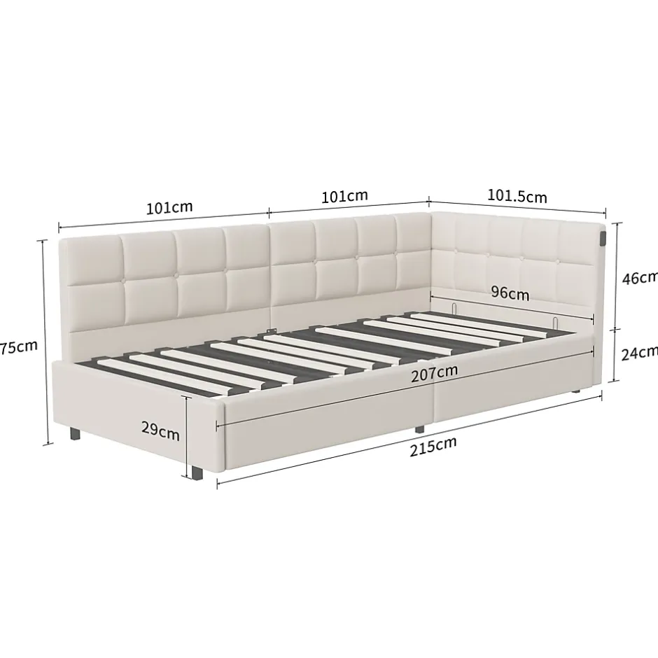 Fortuna lai Lit Coffre Enfant 90x200cm Avec Coffre Hydraulique,éclairage LED Et USB,avec Sommier à Lattes,beige Discount