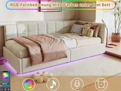 Fortuna lai Lit Coffre Enfant 90x200cm Avec Coffre Hydraulique,éclairage LED Et USB,avec Sommier à Lattes,beige Discount
