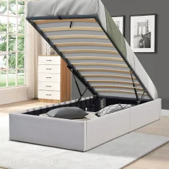 King Of Dreams Lit coffre gris 90x190 cm - 12 lattes - montage rapide - confort optimal - usage quotidien - meuble pratique