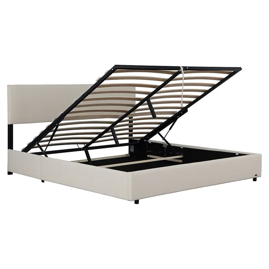 Corium Lit coffre Juva rembourré avec velours côtelé 160 x 200 cm beige Outlet