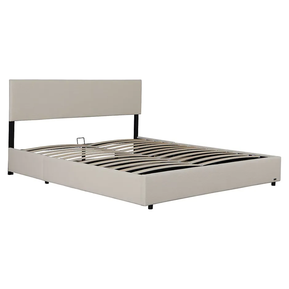Corium Lit coffre Juva rembourré avec velours côtelé 160 x 200 cm beige Outlet