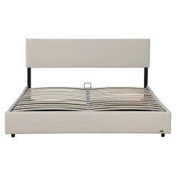 Corium Lit coffre Juva rembourré avec velours côtelé 160 x 200 cm beige Outlet