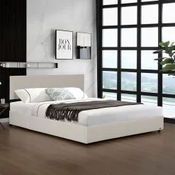 Corium Lit coffre Juva rembourré avec velours côtelé 160 x 200 cm beige Outlet