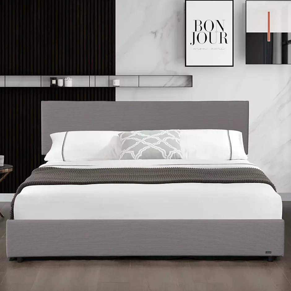 Corium Lit coffre Juva rembourré avec velours côtelé 180 x 200 cm gris