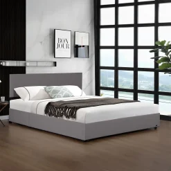 Corium Lit coffre Juva rembourré avec velours côtelé 180 x 200 cm gris