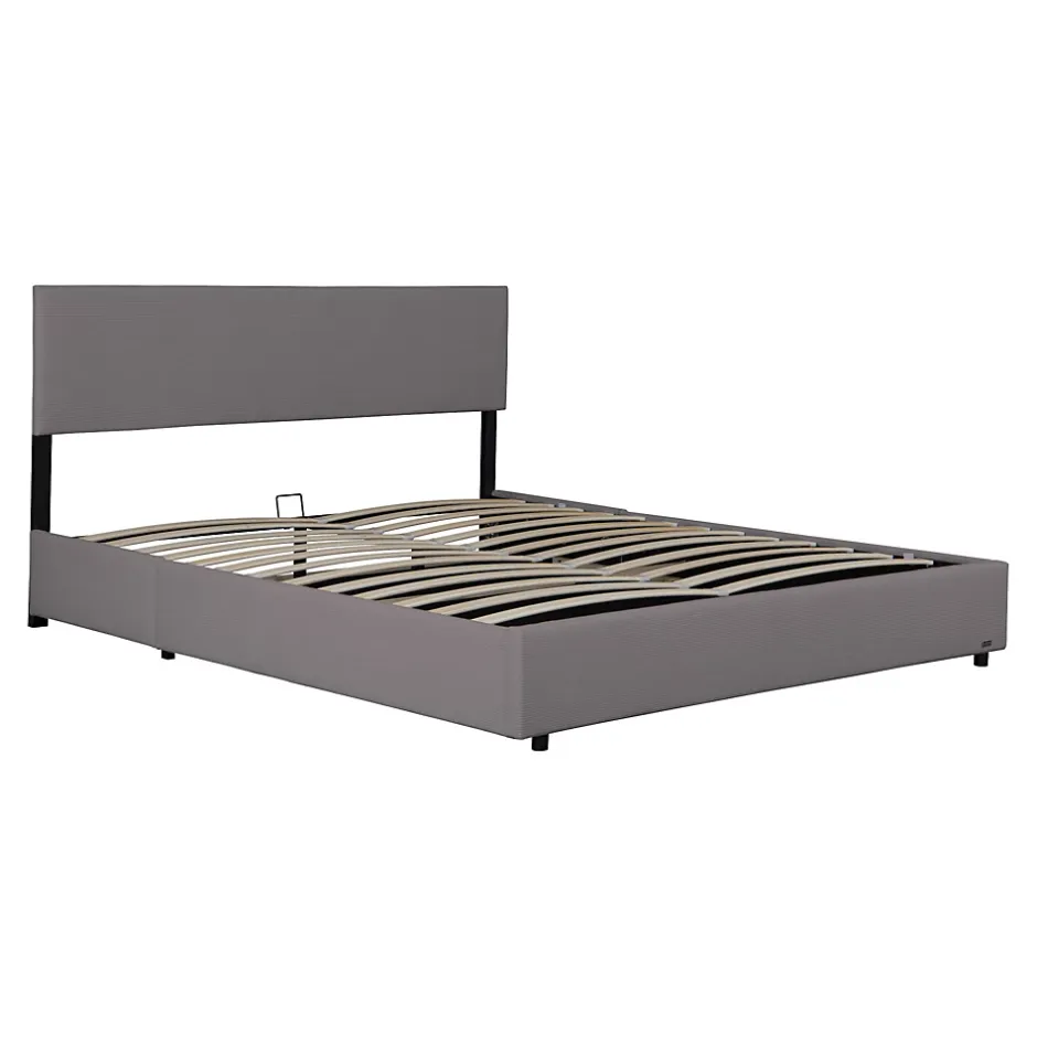 Corium Lit coffre Juva rembourré avec velours côtelé 180 x 200 cm gris
