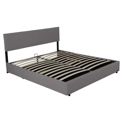 Corium Lit coffre Juva rembourré avec velours côtelé 160 x 200 cm gris