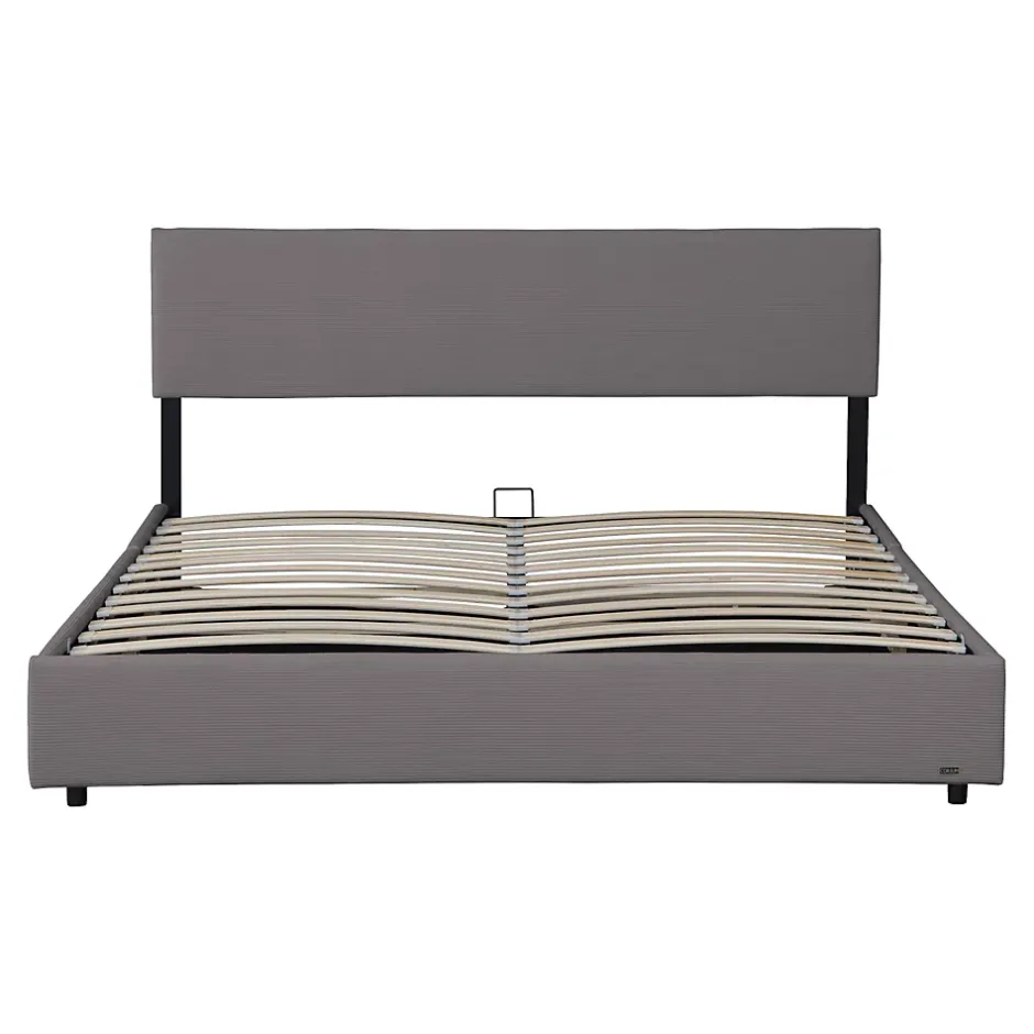 Corium Lit coffre Juva rembourré avec velours côtelé 160 x 200 cm gris