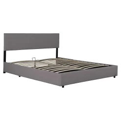 Corium Lit coffre Juva rembourré avec velours côtelé 160 x 200 cm gris