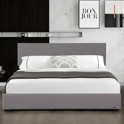 Corium Lit coffre Juva rembourré avec velours côtelé 160 x 200 cm gris