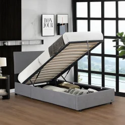 Corium Lit coffre Juva rembourré avec velours côtelé 90 x 200 cm gris