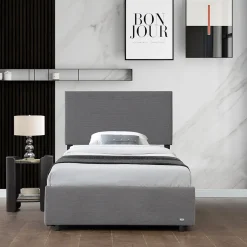Corium Lit coffre Juva rembourré avec velours côtelé 90 x 200 cm gris