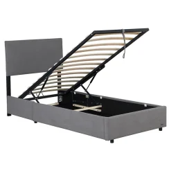 Corium Lit coffre Juva rembourré avec velours côtelé 90 x 200 cm gris