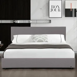 Corium Lit coffre Juva rembourré avec velours côtelé 140 x 200 cm gris