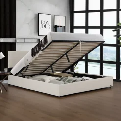 Corium Lit coffre Juva rembourré avec velours côtelé 180 x 200 cm beige Sale
