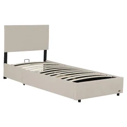 Corium Lit coffre Juva rembourré avec velours côtelé 90 x 200 cm beige