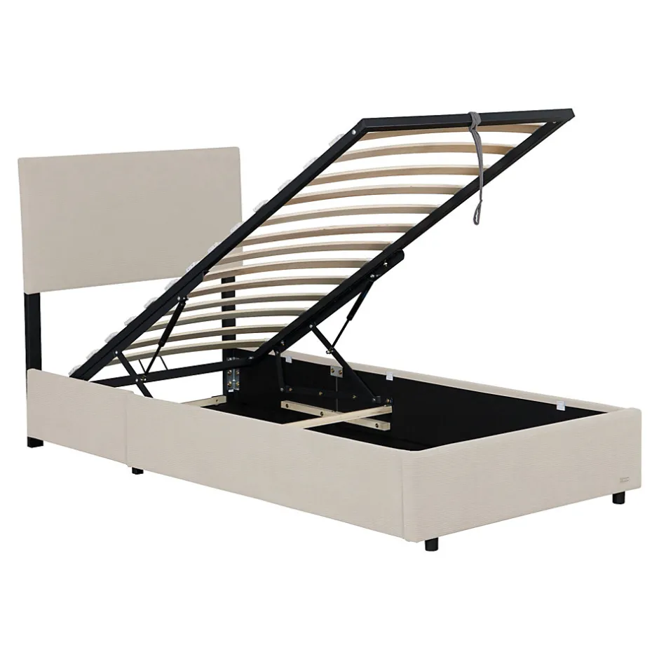 Corium Lit coffre Juva rembourré avec velours côtelé 90 x 200 cm beige