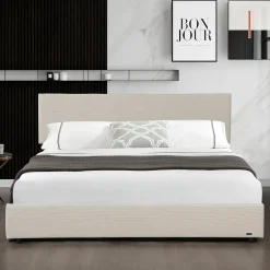 Corium Lit coffre Juva rembourré avec velours côtelé 140 x 200 cm beige