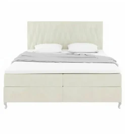 Pro Et Discount Lit Coffre KINGSTON 160x200 cm Velours Beige avec Tete de Lit Matelas Inclus et Rangement Integre
