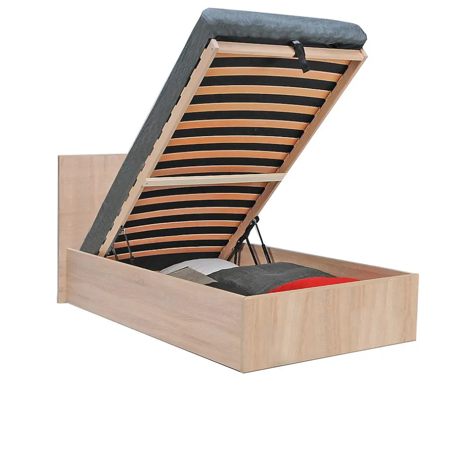 Weber Industries Lit coffre MADRID 90x190 + 1 sommier / Décor Chêne Blanchi