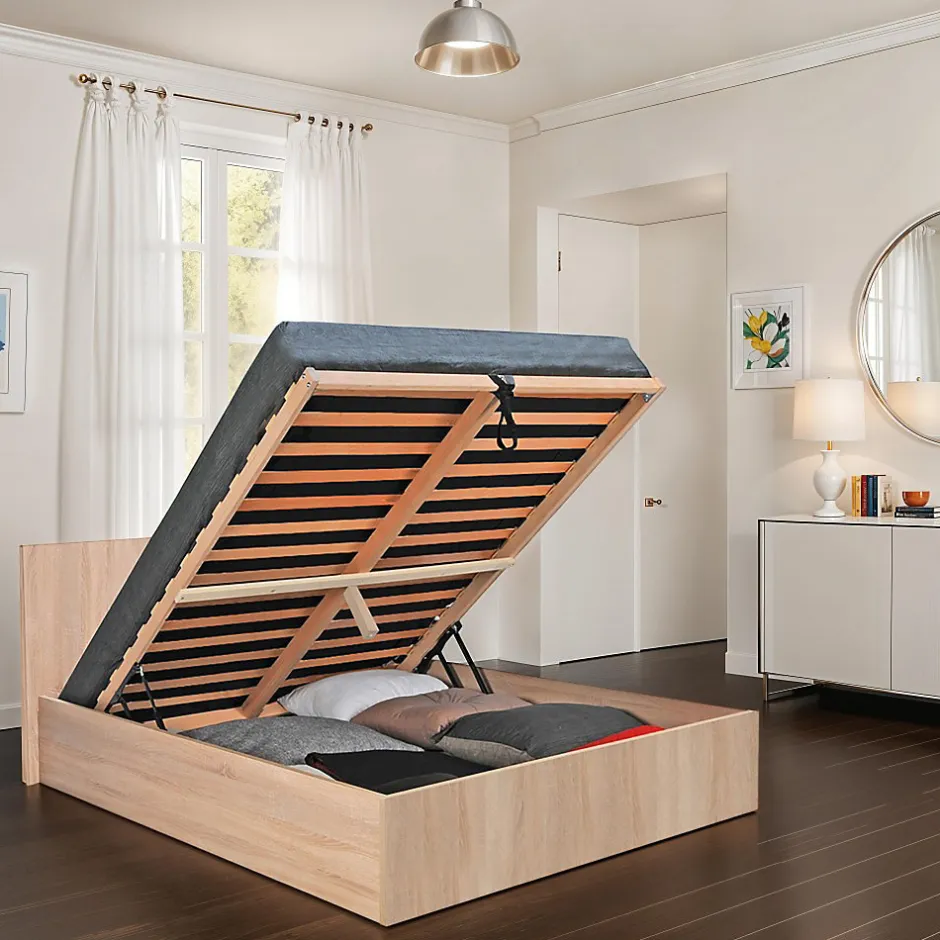 Weber Industries Lit coffre MADRID 180x200 + 1 sommier / Décor Chêne Blanchi Sale