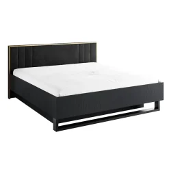 Meublorama Lit coffre MONDO 160x200 cm Noir structuré et doré Pieds métal Sommier inclus Sale