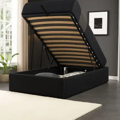 King Of Dreams Lit coffre noir 90x190 cm - montage rapide - 12 lattes - design moderne - espace de rangement - tendance