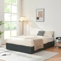 [En.Casa] Lit coffre Nola simili 140 x 200 cm noir en.casa