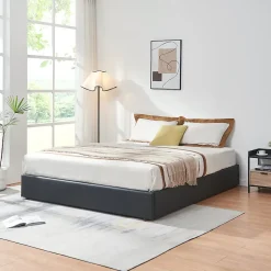 [En.Casa] Lit coffre Nola simili 160 x 200 cm noir en.casa New