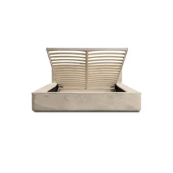 Meublorama Lit coffre ORLANE Beige Velours de dune 180x200 cm Sommier relevable Design haut de gamme Hot
