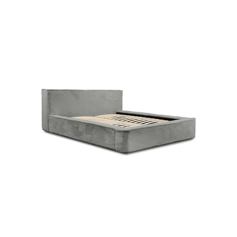 Meublorama Lit coffre ORLANE Gris Charbon minéral polaire 140x200 cm Sommier relevable Design haut de gamme