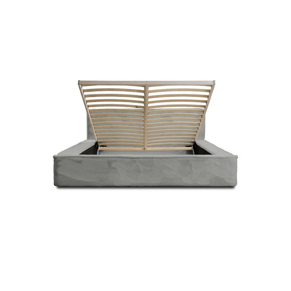 Meublorama Lit coffre ORLANE Gris Charbon minéral polaire 140x200 cm Sommier relevable Design haut de gamme