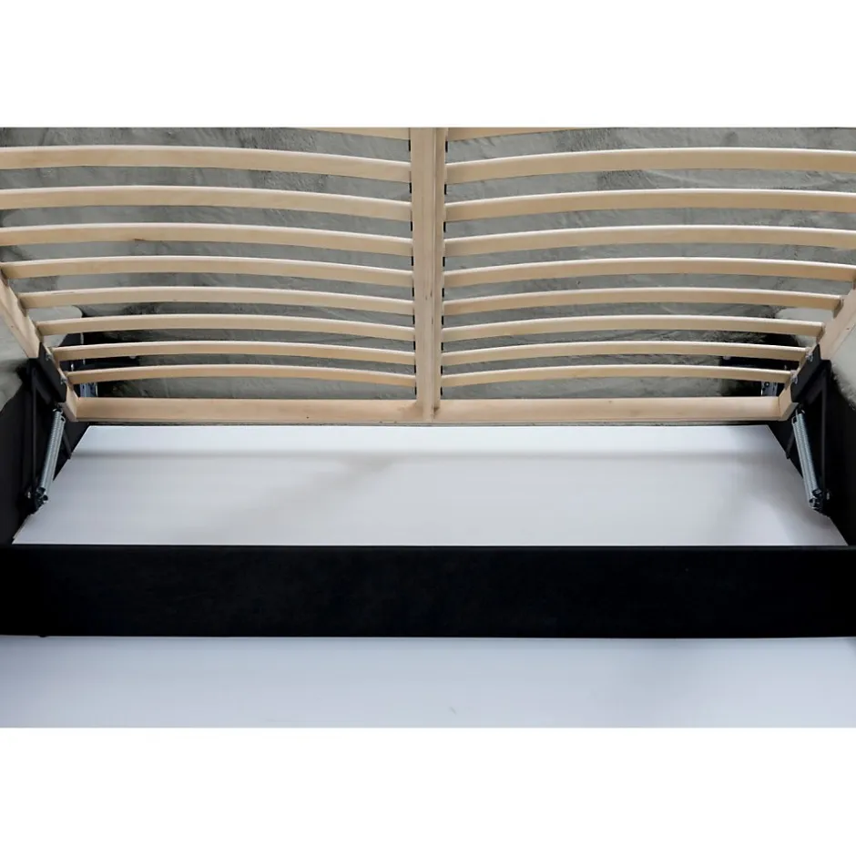 Meublorama Lit coffre ORLANE Gris Charbon minéral polaire 140x200 cm Sommier relevable Design haut de gamme