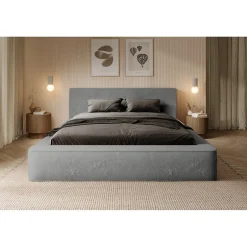 Meublorama Lit coffre ORLANE Gris Charbon minéral polaire 180x200 cm Sommier relevable Design haut de gamme