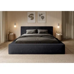Meublorama Lit coffre ORLANE Noir Ardoise polaire 160x200 cm Sommier relevable Design haut de gamme