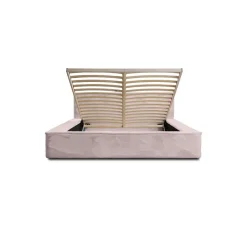 Meublorama Lit coffre ORLANE Rose Poussière de rose polaire 160x200 cm Sommier relevable Design haut de gamme