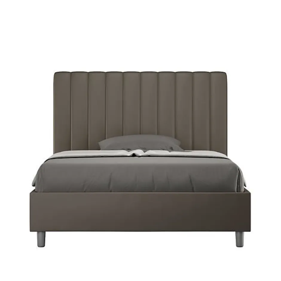 Ityhome Lit coffre rembourré en simili cuir Agueda cappuccino 140x210